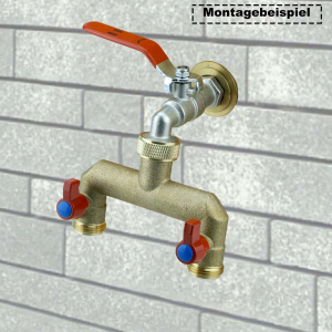 V-U2H-G. Verteiler 2-Wege mit Absperrhähnen 3/4"IG - 2x3/4"AG Messing /U-Form
